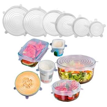 Wlofin Reusable Silicone Food Covers, Set of 6 Lids for Storage Bowls, Microwave and Freezer Safe