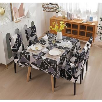 House of Quirk Polyvinyl Chloride (Pvc) Dining Table Cover Waterproof With For Kitchen Dining Table Cloth Dust And Oil Repellent (Black Prism, 1 Piece Table Cover Only 140X180Cm), Rectangular