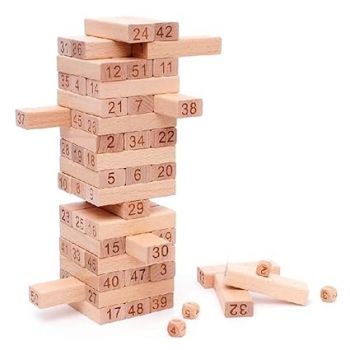 Toy Imagine Wooden Tumbling Tower Game – Indoor Stacking Puzzle Blocks for Kids, Adults & Families – Fun Balancing Toy for Boys & Girls of All Ages – Party Game & Brain Teaser