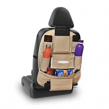 Amazon Brand - Solimo Pu Leather Auto Car Back Seat Organizer, Multipocket Storage Tablet, Bottle And Tissue Paper Holder_Beige - Automobiles