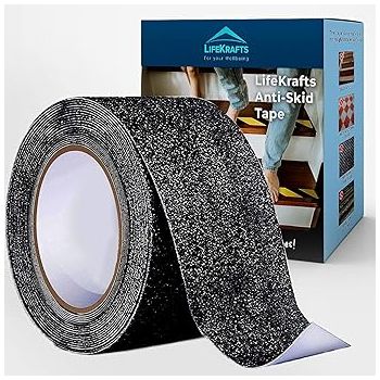 Lifekrafts Anti-Skid Tape For Stairs Black Color (Size:10Mx50MM) | High Traction Abrasive Tape for Slippery Floors, Staircase, Ramps, Indoor, Outdoor.