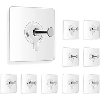 Zulaxy Photo Frame Hooks for Wall Without Drilling, 10 Pack Self Adhesive Hooks for Wall Heavy Duty Strong Nail Free for Hanging Photo Frame (Hanging Hook, Transparent) Stainless Steel