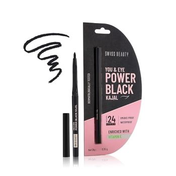Swiss Beauty You & Eye Power Black Kajal | Waterproof & Smudge-Proof | 24 Hour Stay | Matte Finish Black Kajal | 0.30gm