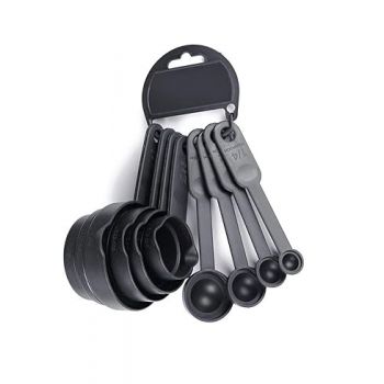 E-COSMOS Plastic Measuring Spoon and Cup Set, 8-Pieces (Black, Pack of 1), Mix Size (EC-Cup-Black)