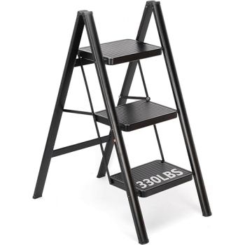 Household Three-Step Ladder Unfold Height 32 inches Double-Layer Non-Slip Foot mat no Installation, Folding and Easy Storage, Lightweight Ladder Body Bearing 330lb