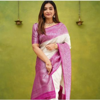  Soft Lichi Silk Jacquard Work Fancy Wear Saree 