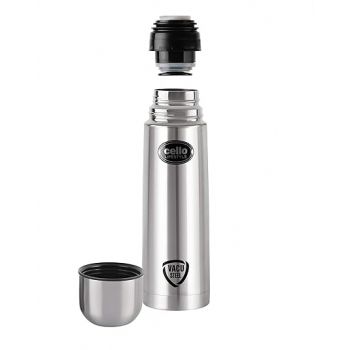 Cello Lifestyle Thermosteel Water Bottle, 500ml, Silver | 24 Hours Hot and Cold | Flask for Tea Coffee | Leak Proof & Push-Down Lid | Ideal for Office, Gym, Home, Kitchen, Trekking, Travel
