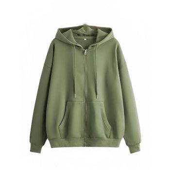 LLL FASHION Women's Solid Hooded Neck Zippper Long Sleeves Jacket For Winter Wear (IN, Alpha, XL, Regular, PISTA GREEN)