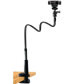 30 Inch Webcam Stand Camera Mount, Upgraded Thick Base Flexible Gooseneck Stand With Desk Clamp for Logitech C930e C930 C920 C922x C922 Brio 4K C925e C615, Gopro Hero 8 7 6 5 4