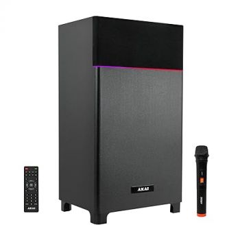 AKAI UltraBoom-80 Bluetooth Party Speaker with Mic, 80 Watts High Bass, LED Lights, Home Theater Music System, Karaoke MIC Speaker, HDMI (ARC), AUX, USB, FM, Remote, Surround Sound for TV & Events