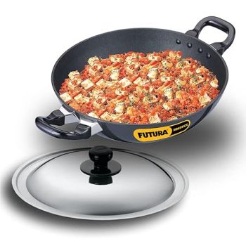 Hawkins Futura 2.5 Litre Deep Fry Pan, Non Stick Kadai with Stainless Steel Lid, Round Bottom Kadhai, Black (NK25S)