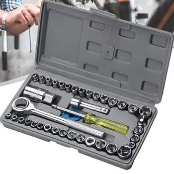 Shoppingekart 40 pcs Multi Purpose Portable Combination Wrench with 1/4" Ratchet Handle Spanner for Car Motorcycle Repair Tool Shape Socket Set