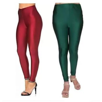 Cron New Trend Shiny Churidar Leggings Combo for Women and Girls (Pack of 2) (XXL, Maroon & Bottal Green)