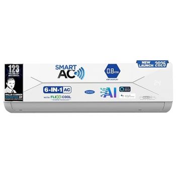 Carrier 1.5 Ton 5 Star Wi-Fi Smart Flexicool Inverter Split AC (Copper, Convertible 6-in-1 Cooling,Smart Energy Display,HD & PM 2.5 Filter, ESTER EDGE FXi (Wi-Fi), CAI19EE5R35W0,White