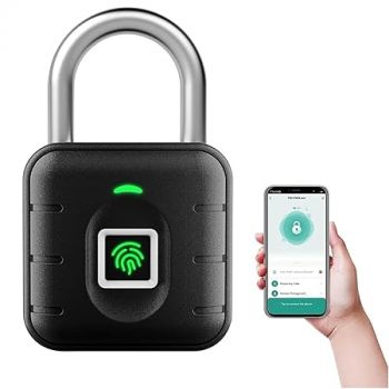 LAVNA Smart Biometric Padlock With 2-Way Access: Fingerprint, Mobile App, IP67 Waterproof for Doors, Bags, Suitcase, Garage, Cabinet, Warehouse & Shutter (Small), Black