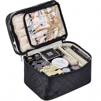 KUKLAR Black Polyester Waterproof Multifunctional Extra Large Cosmetic Bag for Women, Makeup Bag for Travel, Cosmetic Bag Pouch, Makeup Organizer Perfectly Fit in Any Suitcase Or Big Bag (Black)