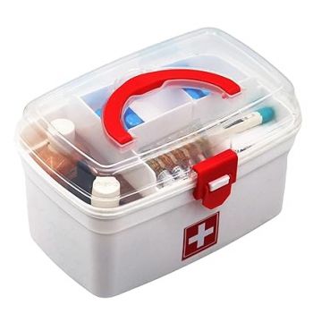 MARKWELL Plastic Rectangular Medicine Box, Medical First Aid Multi-Purpose Storage With Handle