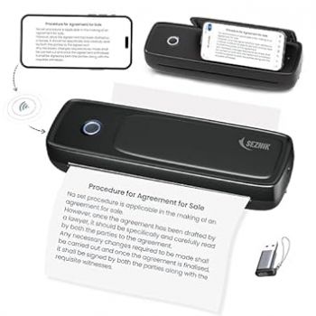 SEZNIK Portable A4 Printer, Wireless, Inkless for Professionals,Travel | Small, Compact | USB, Bluetooth Printer Compatible with Android iOS Laptop | 1 Year Warranty (PRO+HD-304dpi-Black)