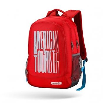 American Tourister Fizz 32L Red Backpack School Bag For Travel With Organizer Bottle Compartment Water Resistant Backpack For Unisex, Boys 4 Compartment Laptop Backpack For College Gift For Unisex