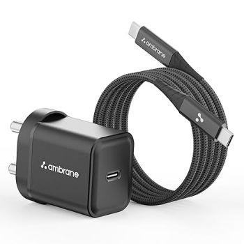Ambrane 20W Mobile Charger with to Charging Cable | Fast Charging for Android, iPhone 15/14/13/12/11/X & Pro Max Series, Google Pixel & Other Devices (Charge 20, Black)