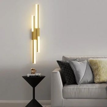 Glowave™ Modern Matte Finish Linear Strip LED Light Long Tube Wall Mount Lighting Lamp - Tricolour (White, Warm White, Natural White) (Golden)