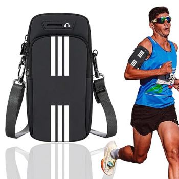 Proberos® Running Armband Pouch for 7'' Phones, Waterproof PU Arm Band, Double Layer Zip-up Pouch, Adjustable Arm Phone Holder with Night Reflective Strip & Earphone Cable Hole, Black