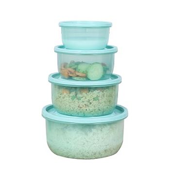 Gluman Plastic Microwave Container Set of 4 With Vent Knob For Steam Release | 100% Food Grade | Dishwasher Safe | Freezer Safe | Microwave Safe | Reusable | Recyclable (Microvent_Sea Green)
