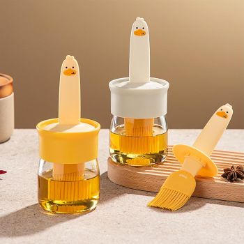 Racklik 200ml Glass Olive Oil Dispenser Bottle with Silicone Brush for Cooking Vinegar Sauce BBQ Grill Frying Baking, Air Fryer (Pack of 1) (Multi Color)