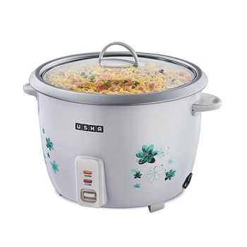 USHA RC18GS1 Steamer 700 Watt Automatic Rice Cooker 1.8 litres with Powerful Heating Element, Keep Rice Warm for 5 Hrs, Steamer, Trivet Plate & More Accessories, 5 Yrs Warranty (White)