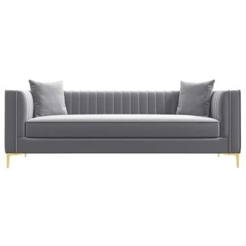 REEBON FURNITURE ART - Luxury Classic Wooden Sofa 3 Seater Sofa Channel Tufted Velvet Sofa with Throw Pillows for Living Room, Bedroom, Hallway (Grey)