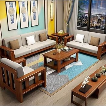 NATRAJ ART & CRAFT Sheesham Wooden 6 Seater Sofa Set for Living Room | Solid Wood Sofa | Rosewood Sofa Set for Home & Office | Lounge (Natural Teak Finish, 3+2+1 Seater)