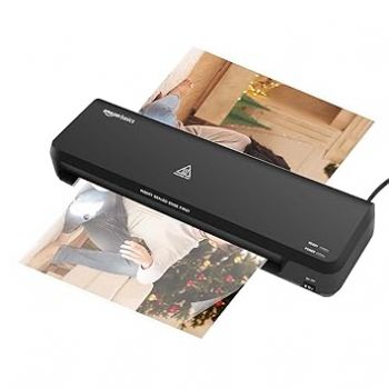 Amazon Basics Hot A4 Thermal Laminating Machine/Laminator A401 | Quick 5-Min Warm-Up | Push Button Pause | Durable Thermostats (100 Cycles) | 26.72 cm/min Speed | for Photos, IDs, Documents (Black)