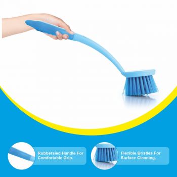 Homeor Dish & Kitchen Sink Brush with Comfortable Grip & Flexible Bristles, Tough Bristles for Stubborn Stains, Bathroom Tiles Cleaning Brush, 1 Piece, Blue