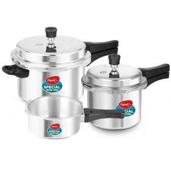 Pigeon By Stovekraft Special Aluminium Pressure Cooker Combo with Outer Lid Gas Stove Compatible 2, 3, 5 Litre Capacity for Healthy Cooking (Silver)