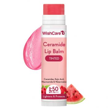 WishCare Tinted Lip Balm with SPF 50 PA+++ - Brightening Lip Balm for Dark Lips with Kojic Acid & Niacinamide- SPF lip balm for Women 5g