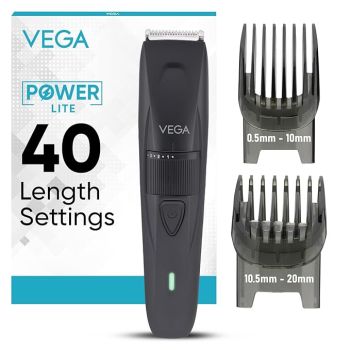 CDP Vega Trimmer Men Beard with 90 Mins Runtime, Stainless Steel Blades & 40 Length Settings, 2 Comb Attachment, Trimmers for Man, USB Type C, Charging Indicator, Travel Lock, Black, (Power Lite, VHTH-38)