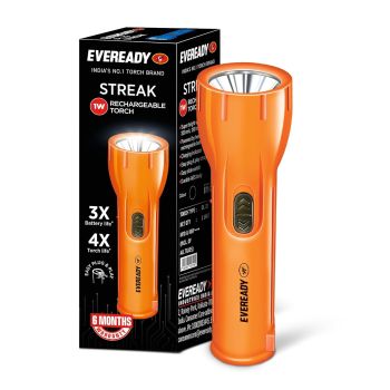 CDP Eveready Streak DL22, Rechargeable 1W Emergency Torch, Easy Plug & Play Charging, Overcharge & Deep Discharge Protection, Powered by Li-Ion Battery