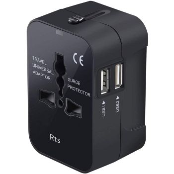 rts Universal Travel Adapter, International All in One Worldwide Travel Adapter and Wall Charger with USB Ports with Multi Type Power Outlet USB 2.1A,100-250 Voltage Travel Charger (Black)