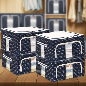 4 Pieces 24L Double-Sided Zipper Storage Box – Foldable Closet Organizer for Clothes, Toys & More (Blue)