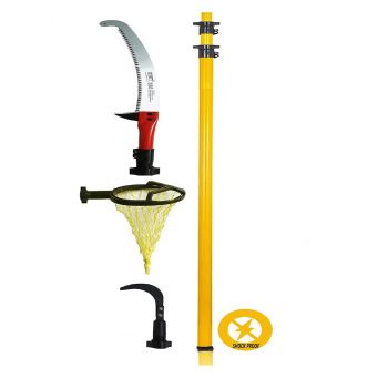 Festel Skytuch Multipurpose Fiberglass 8-to-24 Foot Extendable Telescopic Pole Shock Proof (Yellow) with (3 Attachments) Pruning Saw, Coconut Plucker, Fruit Picker Hand-Powered