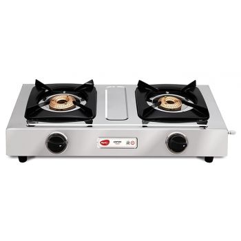 Pigeon By Stovekraft Aspire Stainless Steel Gas Stove 2 Burner I Manual Ignition I High Powered Brass Burner I ISI Certified I 2 Year Warranty
