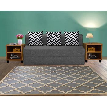 Dr Smith Folding Sofa Cums Bed Furniture for Home (Three - Seater - 5'X6' Feet) with 3 Printed Cushions | Zigzag Pattern - Grey