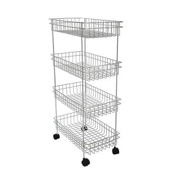 Kitchen Trolly Multipurpose Stainless Steel Portable Storage Floor Standing Or Tabletop Rack|Trolley with Wheels for Kitchen Storage (4 Layer Steel)