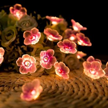 GLOWSERIE Flower String Lights Fairy Pink Cherry Blossom String Lights, 6ft 16 LEDs Battery Operated String Lights for Kids Girls Bedroom, Christmas, Spring, Indoor Outdoor Decoration