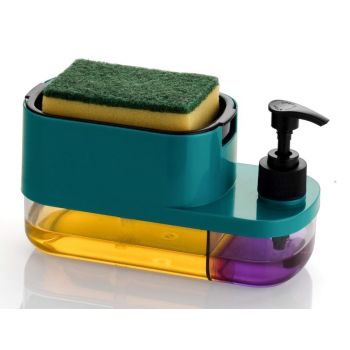 MARKWELL Plastic 3 in 1 Soap Pump Dispenser Dish Soap Liquid Dispenser Sponge Holder Dish Soap Pump Dispenser for Kitchen Sink Countertop Kitchen Bathroom (Multi-Color)