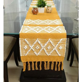 Am International Cotton Table Runner The Style Of Our Table Linen And Dining Rooms And Eating Areas 4-6 Seater Table Runner 14 X 72 Inch Pack Of 1 Pcs(Yellow White), X-Small