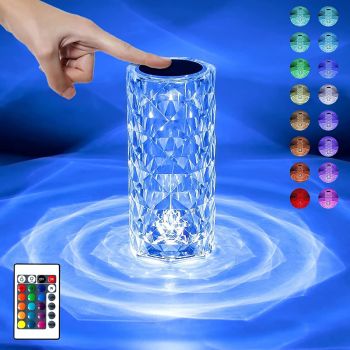 EFULGIX Rose Crystal Diamond LED Table Lamp | 16 Color Changing Touch Bedside Night Light with Remote | USB Rechargeable Decorative Lamp for Bedroom, Living Room, Party & Dinner Decor (Pack of 1)