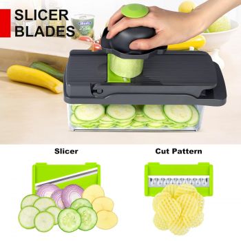Amzeth Vegetable Chopper Veggie Chopper,Mandoline Slicer,Multifunctional 12 in 1 Food Choppers, Kitchen Vegetable Slicer Dicer Cutter,Onion Mincer,Cheese Grater,Colander Basket,Kitchen Gadgets