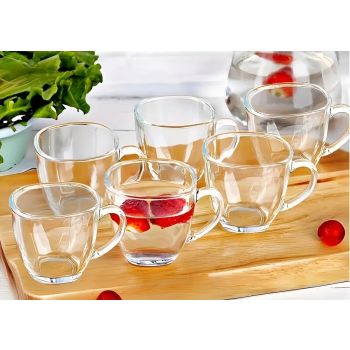 Glass Tea Cup Set of 6 140 mL – Heat-Resistant, Lightweight & Durable | Transparent Chai Cups with Handle for Tea, Coffee, Milk & Beverages | Elegant Home & Kitchen Glassware – Ideal Gift Set