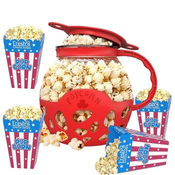 Enem Microwave Popcorn Maker, With Borosilicate Glass, With Full Customer Support from Enem, 3-in-1 Lid Measures Kernels and Melts Butter, Made Without BPA, Dishwasher Safe, with Free 4 Popcorn Box